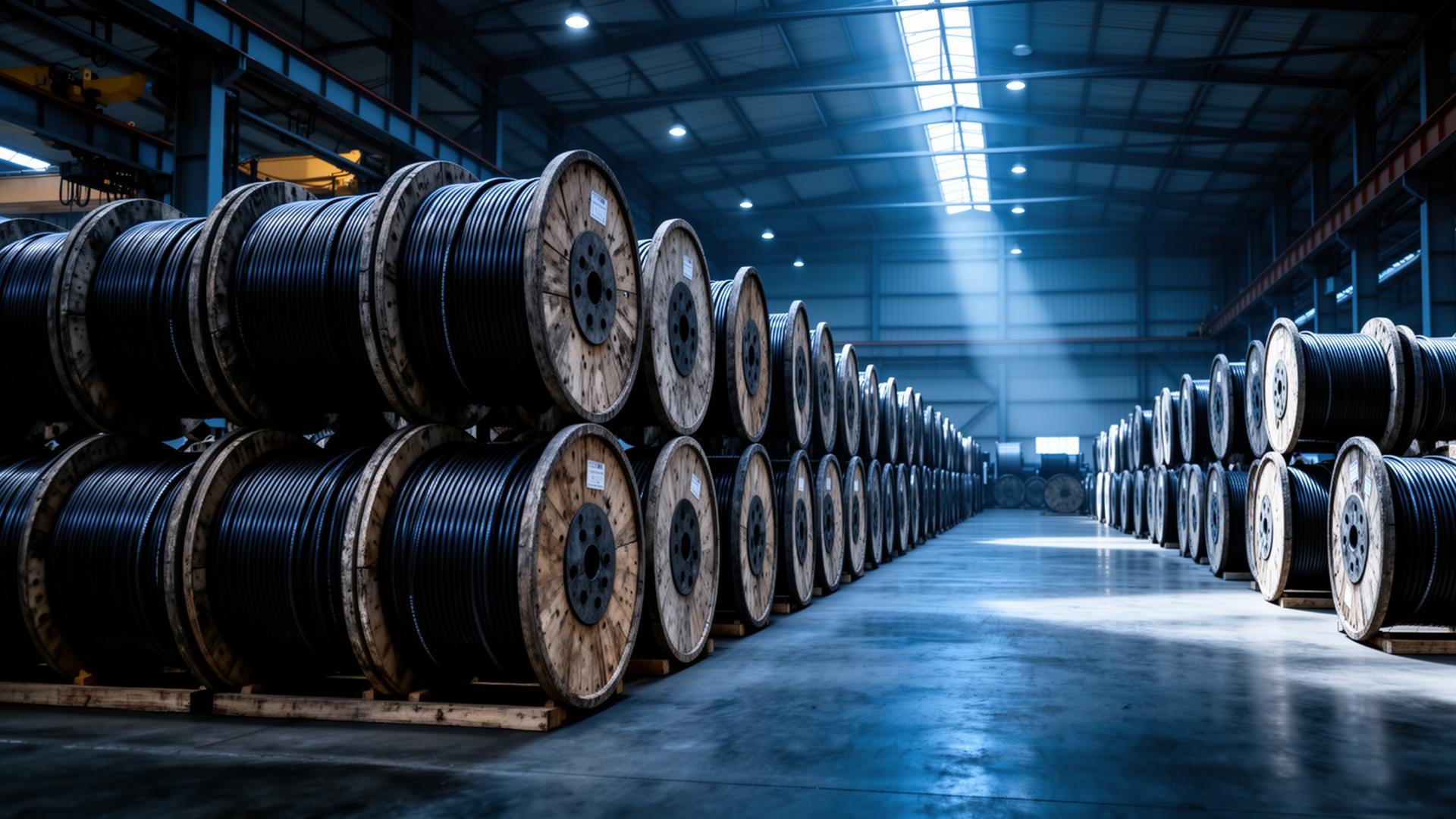 Industrial copper cables in factory